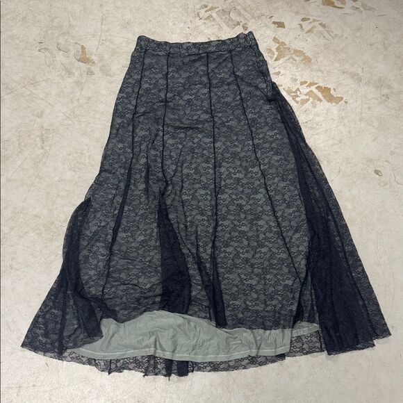 Free People Teal Lined Lace A-Line Skirt Set Maxi Size Medium Like New Crop Top - Picture 2 of 8